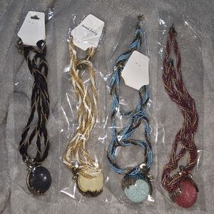 4 BoHo Necklaces - Braided Chunky w/Pendant - Black, Red, Turquoise, Gold